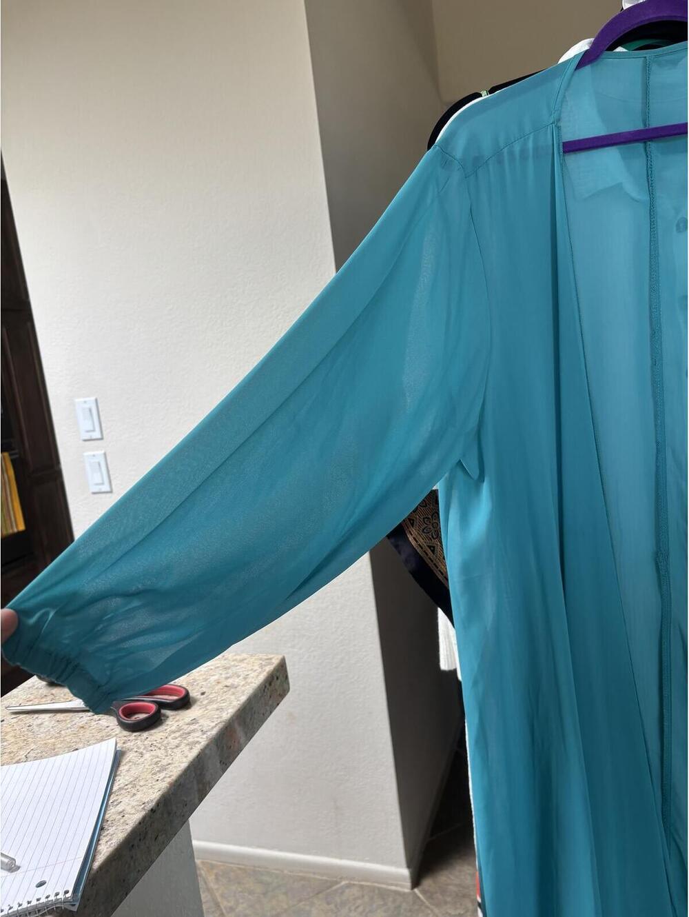 Light Teal Blue Sheer Button-Up Long Sleeve Vintage Style Duster XL - Picture 2 of 4